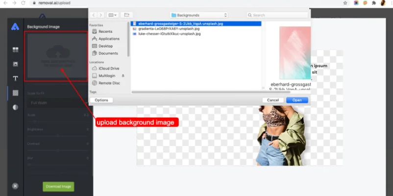 Upload background